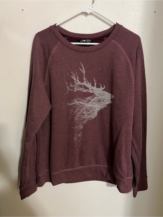 The North Face Tops - THE NORTH FACE Classic Deer Graphic Outdoor Fleece Sweatshirt Maroon Tan Wms XL